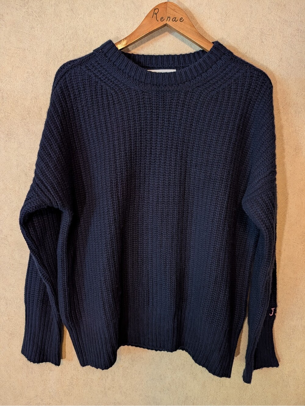 LA LIGNE navy 100% cashmere ribbed knit crew neck sweater sz M